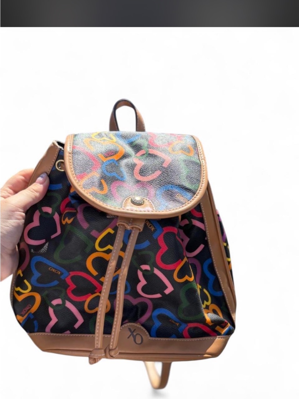 Dooney & Bourke Black Backpack with Multicolor Heart Print